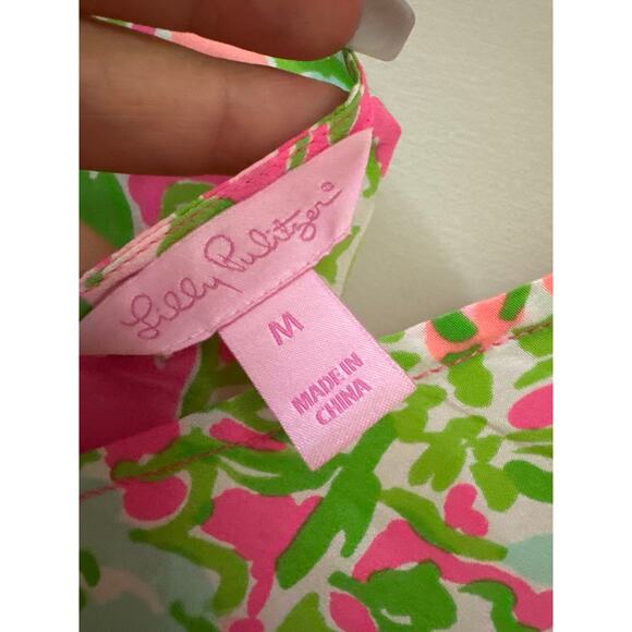 Lilly Pulitzer Silk Sleeveless Blouse Pink Green Floral Preppy Size Medium - Picture 4 of 4